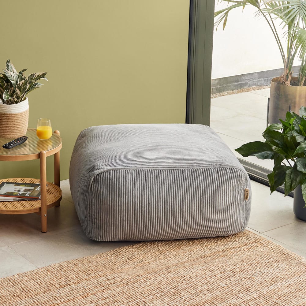Icon Pouf repose-pieds modulable en velours côtelé gris Gris 95x46x95cm