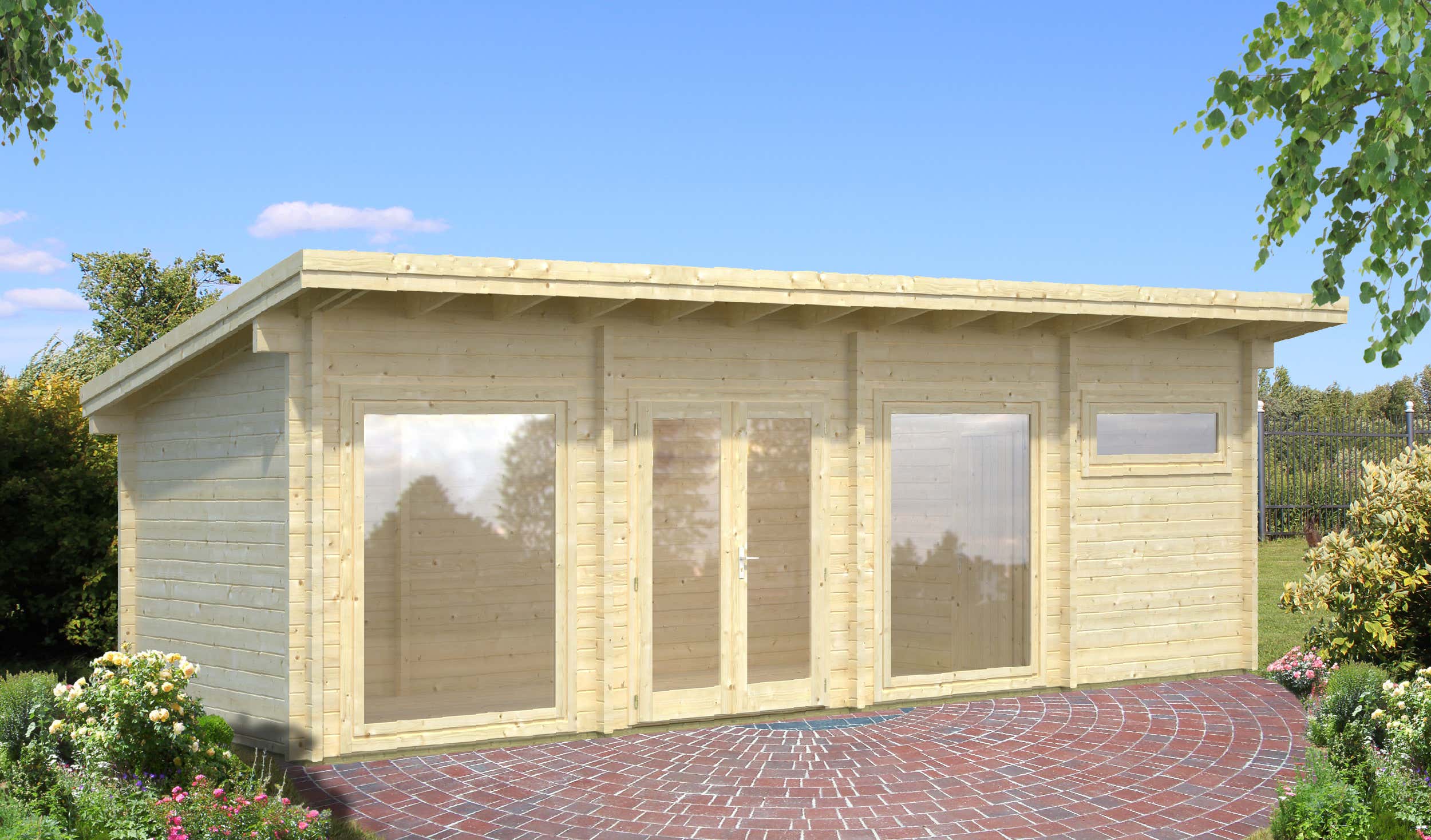 Gartenhaus Palmako Heidi 22,8 m² inkl. Fußboden 885 x 400 cm natur
