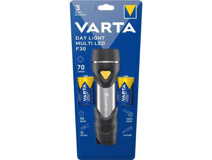 VARTA Day Light Multi LED F30 Zaklamp - 60 Lumen - 31 Meter Lichtbereik - Inclusief 2x D Batterijen - Robuuste LED Zaklamp