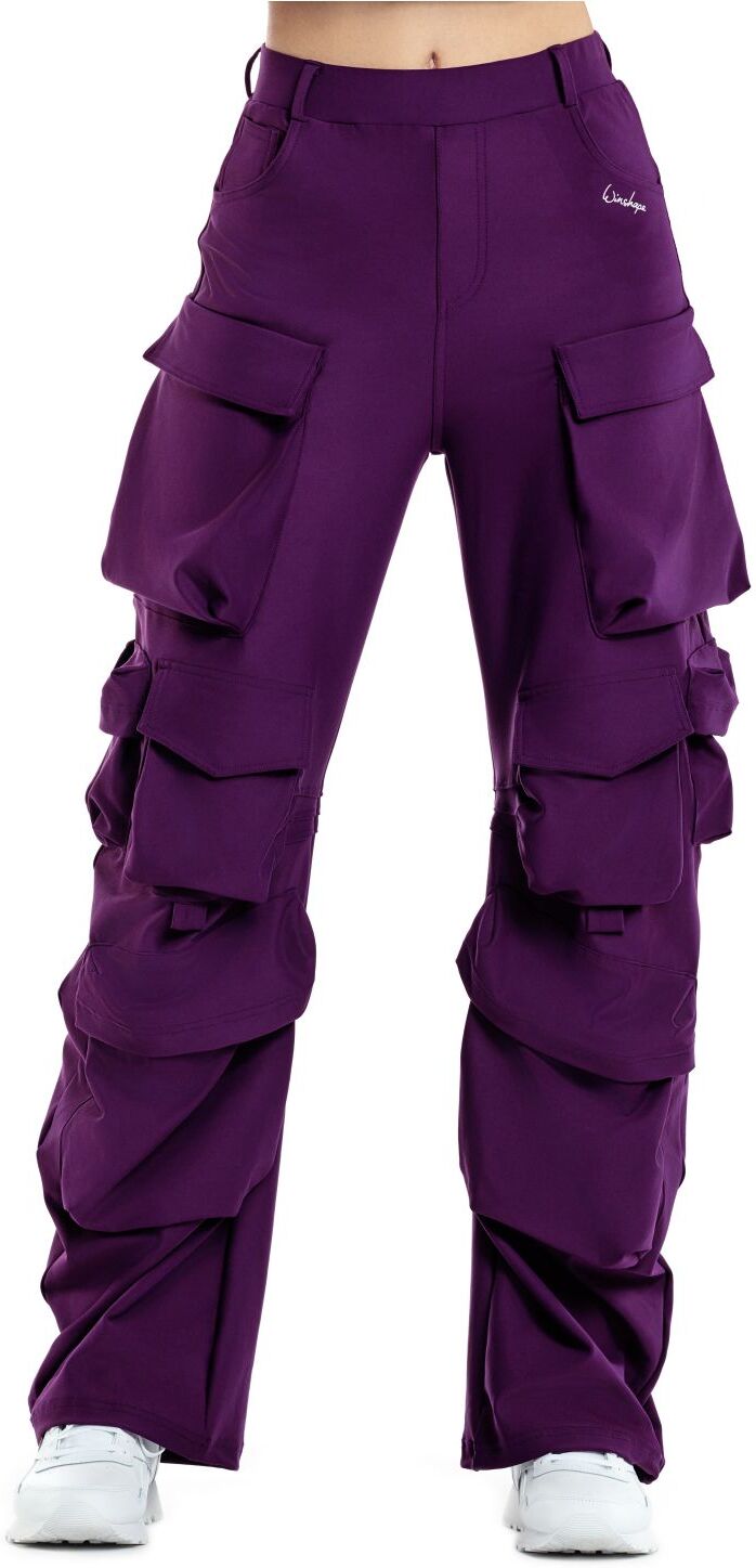 Sporthose WINSHAPE "Functional Comfort Cargo Pants CP101C", Damen, Gr. M, Normalgrößen, lila (schwarz plum), 85% Polyester, 15% Elasthan, Hosen Sporthose, mit Taschen