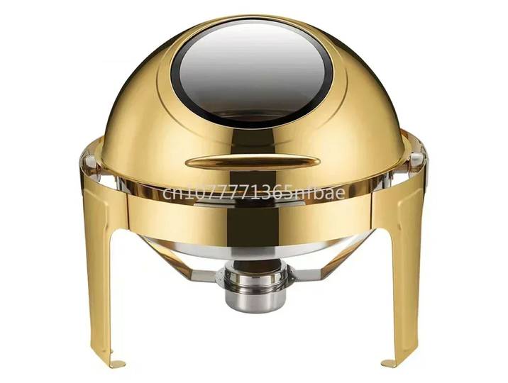 Plat de service rond de 6 L avec couvercle roulant, chauffe-plat argenté pour salle à manger, grand réchaud de table en acier inoxydable doré pour hôtel