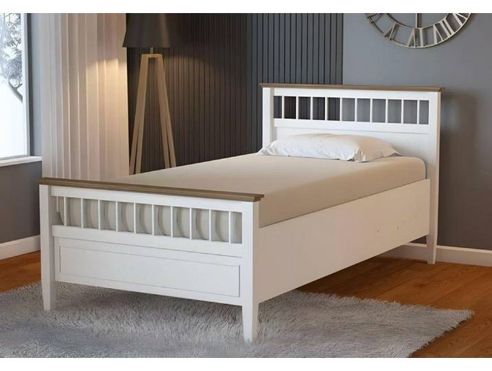 Xlmoebel Holzbett Weißes Holzbett von XLMOEBEL mit elegantem Design und Polsterstoff (Bett, 1-tlg., Weißes Holzbett), Made in Europa