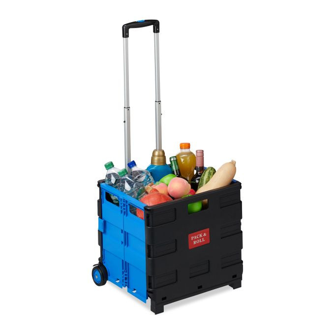 Relaxdays Set van 10 Boodschappentrolleys, inklapbaar, blauw