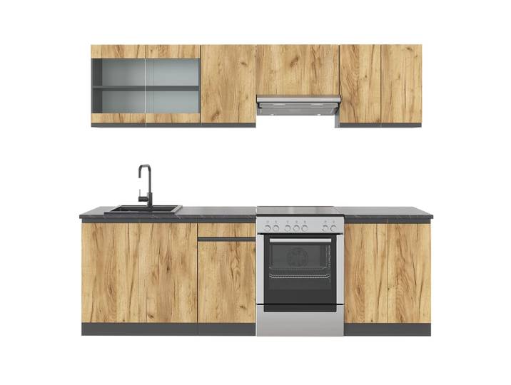 Cuisine j-shape chêne doré/anthracite 240x81.6cm