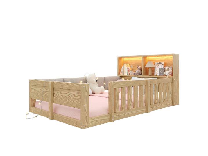 Flieks Flachbett 90x200cm Gitter Kinderbett LED Natur, Naturfarben, 90x200 cm, Babymöbel & Kindermöbel, Kinderzimmer & Jugendzimmer, Kinderbetten