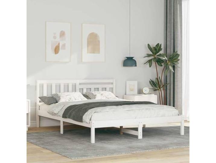YUTAASU Bettrahmen mit Kopfteil Weiß 150 x 200 cm Massives Kiefernholz Plattform-Lattenunterstützung, Modernes Minimalistisches Design, Einfache Montage, Robust und Langlebig