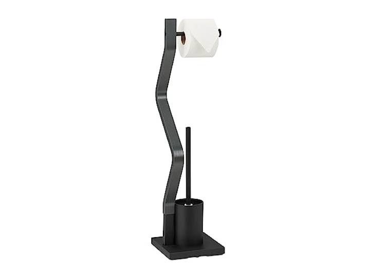 Relaxdays toiletaccessoires set, staande wc-rol standaard, zwart/grijs