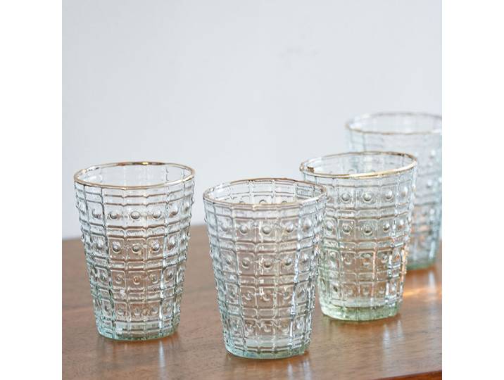 Set de 3 photophores en verre gravé et bordure or