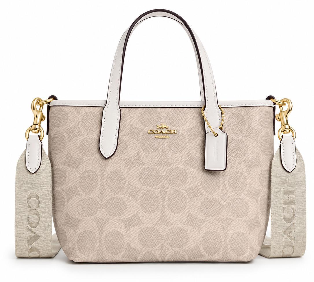 Damenhandtasche Coach City Mini Tote, Signature Canvas, Beige / Weiß