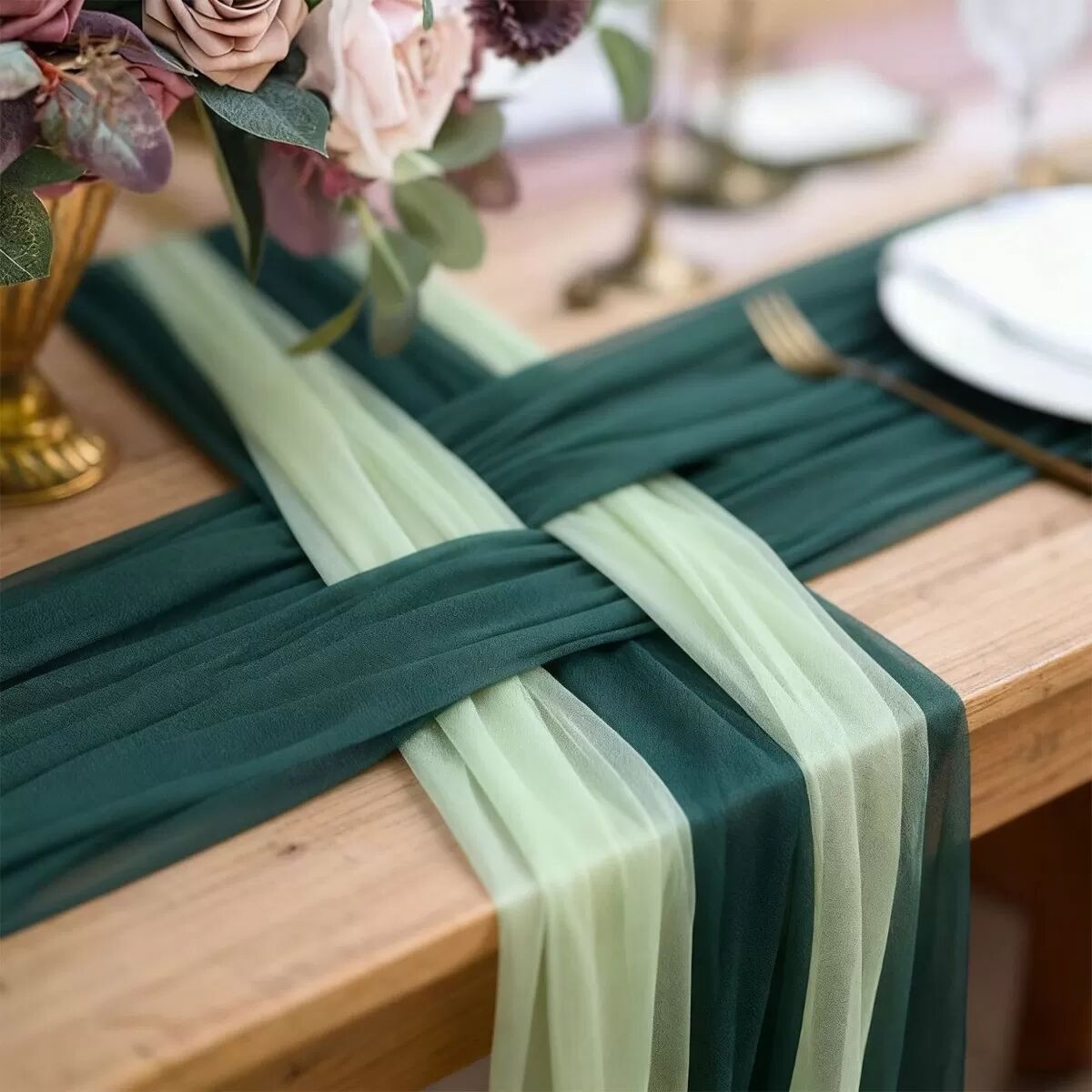 INF Eleganter Polyester-Tischläufer für Hochzeiten, Partys & Heimdeko - Verschiedene Farben Grün
