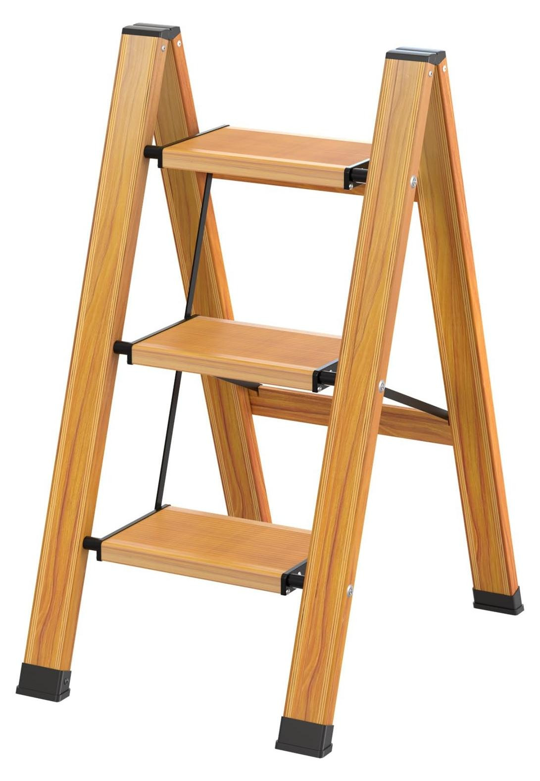 3-Treppen Aluminium Vouwladder met Houten Look