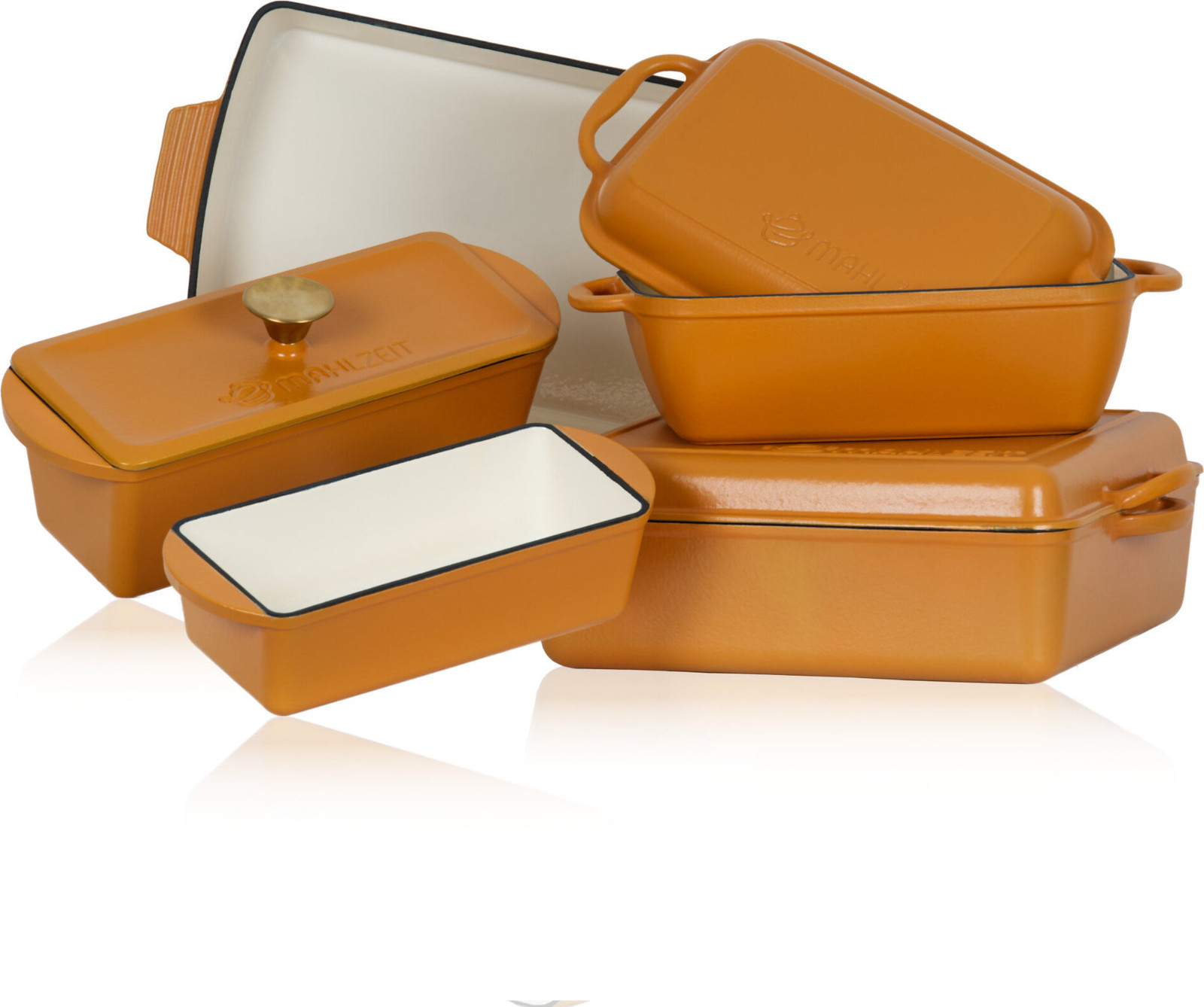 Mahlzeit 5-delige braadpan-set van gietijzer, oranje