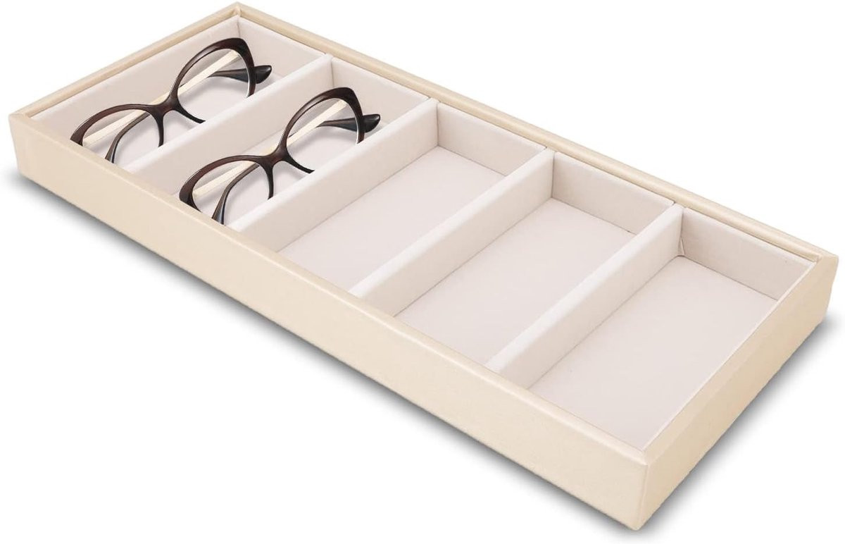 Stackable Glas Display Tray Velvet Box Tray Sieraden Organizer Horloge Houder Beige