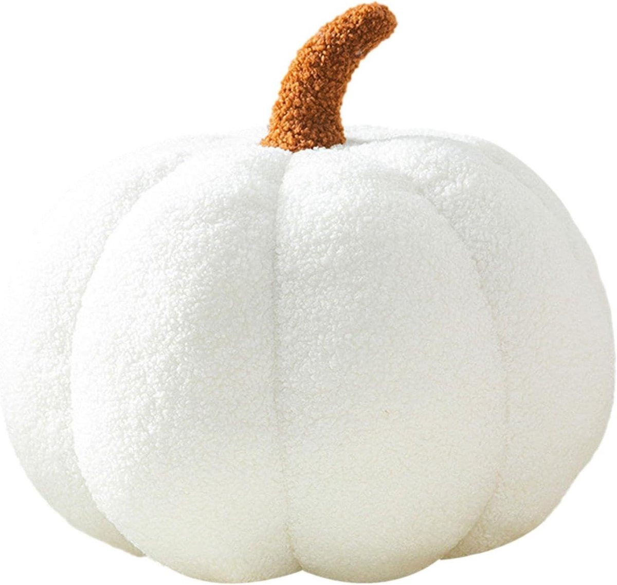 Wit Pluche Pompoen Kussen voor Halloween Decoratie - 20 cm