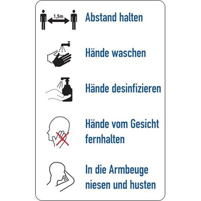 Hygieneschild, Verhaltensregeln gegen die Verbreitung von Viren - 100x150 mm Folie selbstklebend