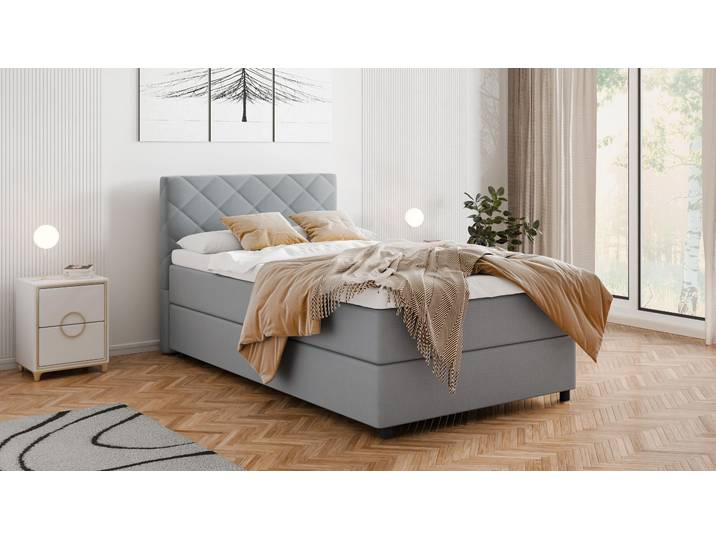 BOXSPRINGBETT Diamaro 120x200 cm mit Bettkasten und Topper - Hellgrau