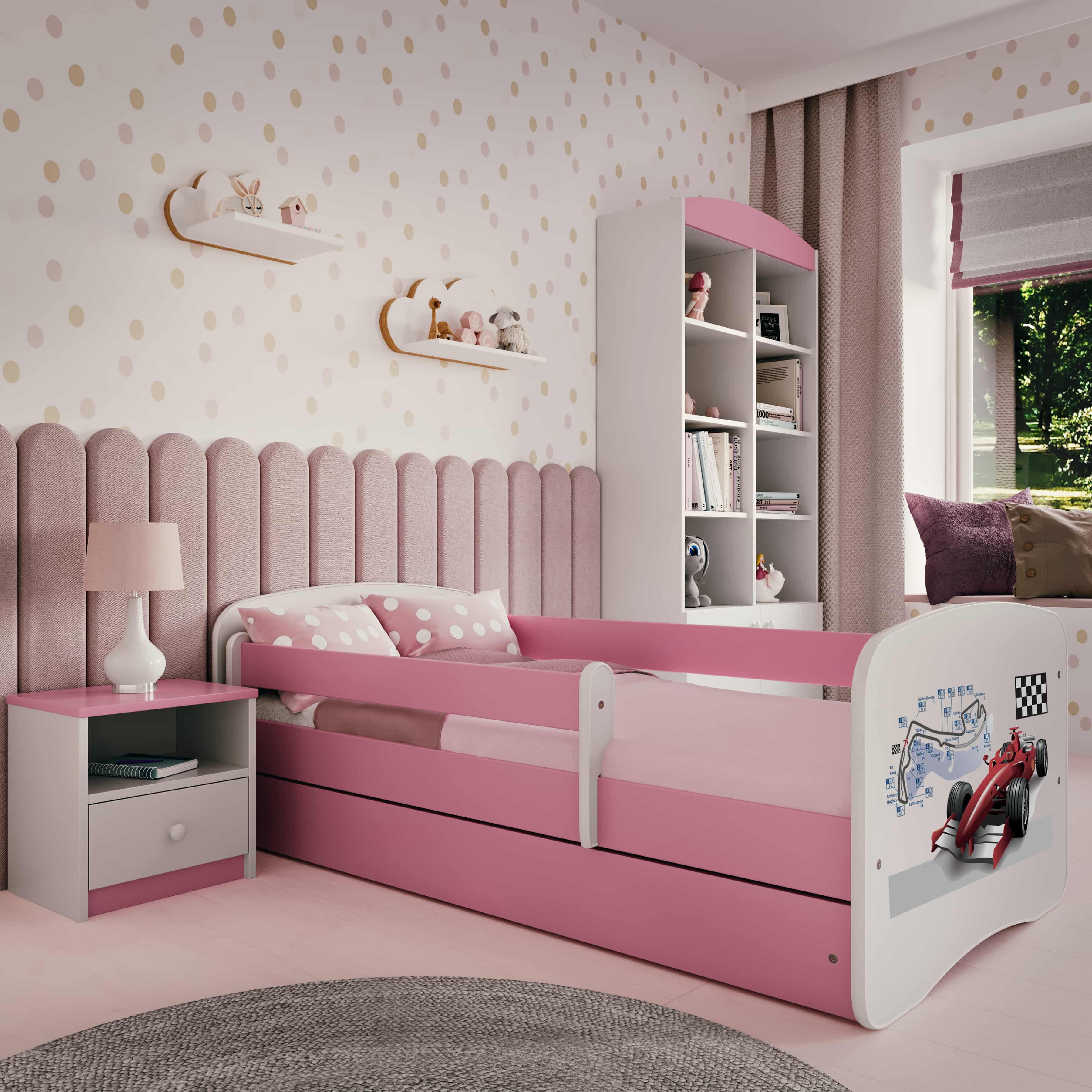 Kinderbett Jugendbett Formel 1 70x140, 80x160, 80x180 cm - Komplettset mit Schublade & Rausfallschutz