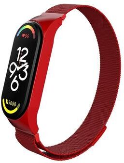 Everyday Crate Xiaomi Mi Band 7 Milanese Metal Watch Band Stainless Steel Magnetic Replacement Strap red