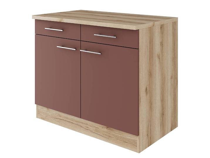 Unterschrank 100cm Rot/Rostrot/Wildeiche Dekor