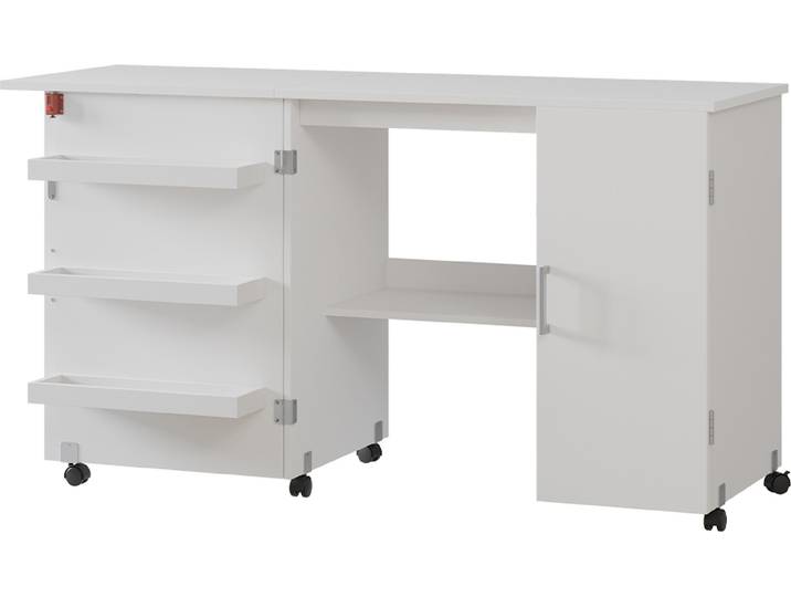 Nähtisch Vicco Carmen Weiß 148 x 75 cm mit 3 Regalfächer und Schrank, Model 56210