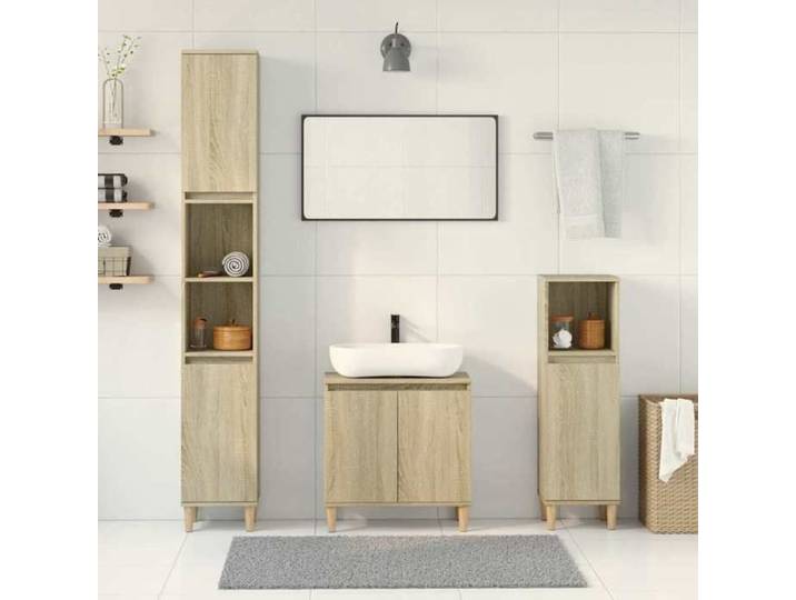 Automne/hiver  Brun Ensemble de meubles de salle de bain 3 pcs chêne sonoma - Hauteur：60cm Nove9484246
