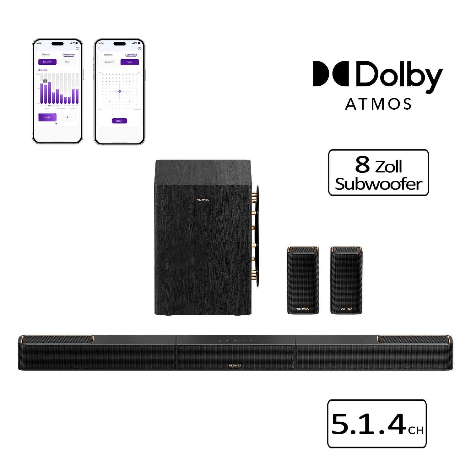 ULTIMEA Skywave Series 5.1.4 Professionelle Soundbar mit Dolby Atmos, 5.1.4 Surround Sound System mit 8" Subwoofer & 2 kabellosen Rear-Lautsprechern