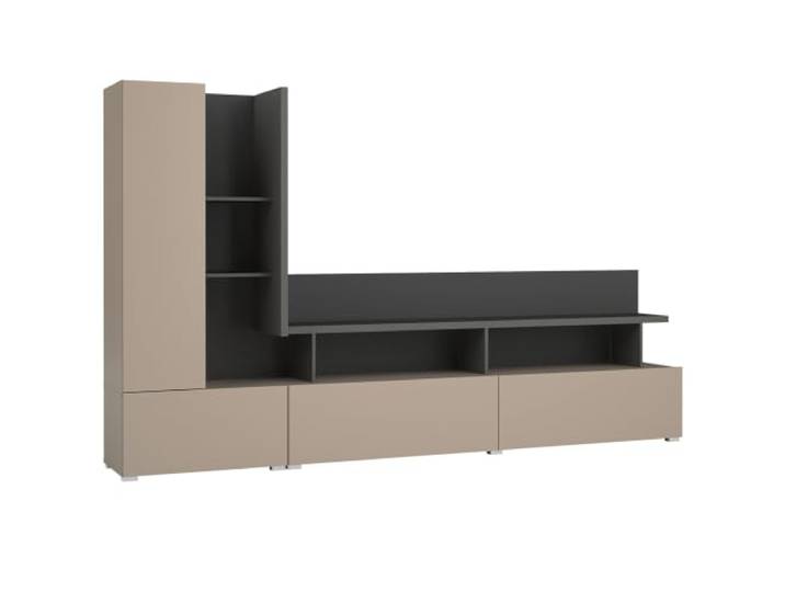Lomadox Wohnwand TV-Wand in beige mit anthrazit 270 cm breit modern 2 Schubladen 1 Tür modern