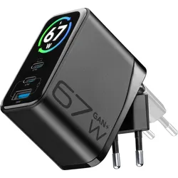 Cellularline Reiselader Powerview IQ GaN 67W 2x USB Type-C u. Type-A, schwarz (67 W, 3 Ports), USB Ladegerät, Schwarz