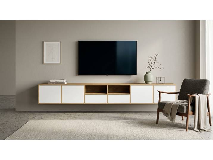 Langes Hängesideboard nach Maß Eiche Natur geölt
