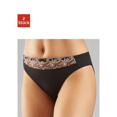 Slip NUANCE BY LASCANA, Damen, Gr. 40/42, schwarz-weiß (schwarz, weiß, weiß), Obermaterial: 92% Polyester, 8% Elasthan, Unterhosen Slip, mit schöner Stickereispitze, als Dessous-Set kombinierbar