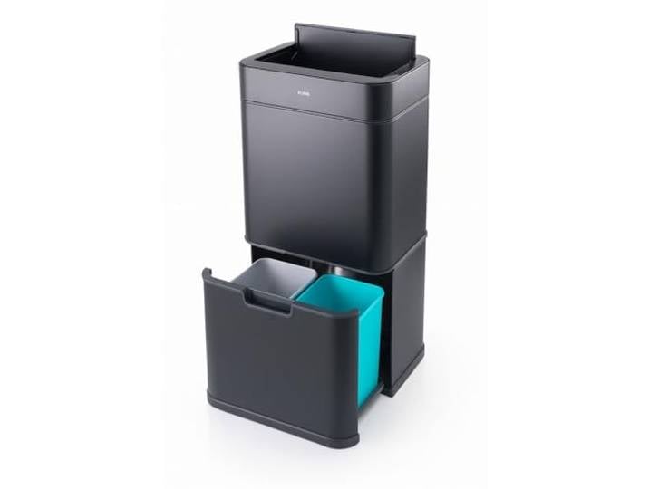 FLINQ Senzaro Sensor Mülleimer 3 Fächer (2×12L + 36L) - Schwarz Aus Edelstahl