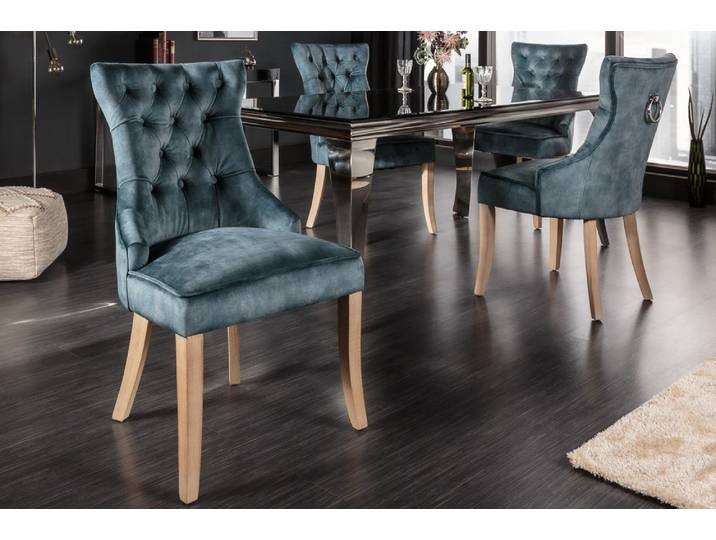 riess-ambiente Polsterstuhl CASTLE petrol, Esszimmer · Samt · Holz · Chesterfield · Landhaus