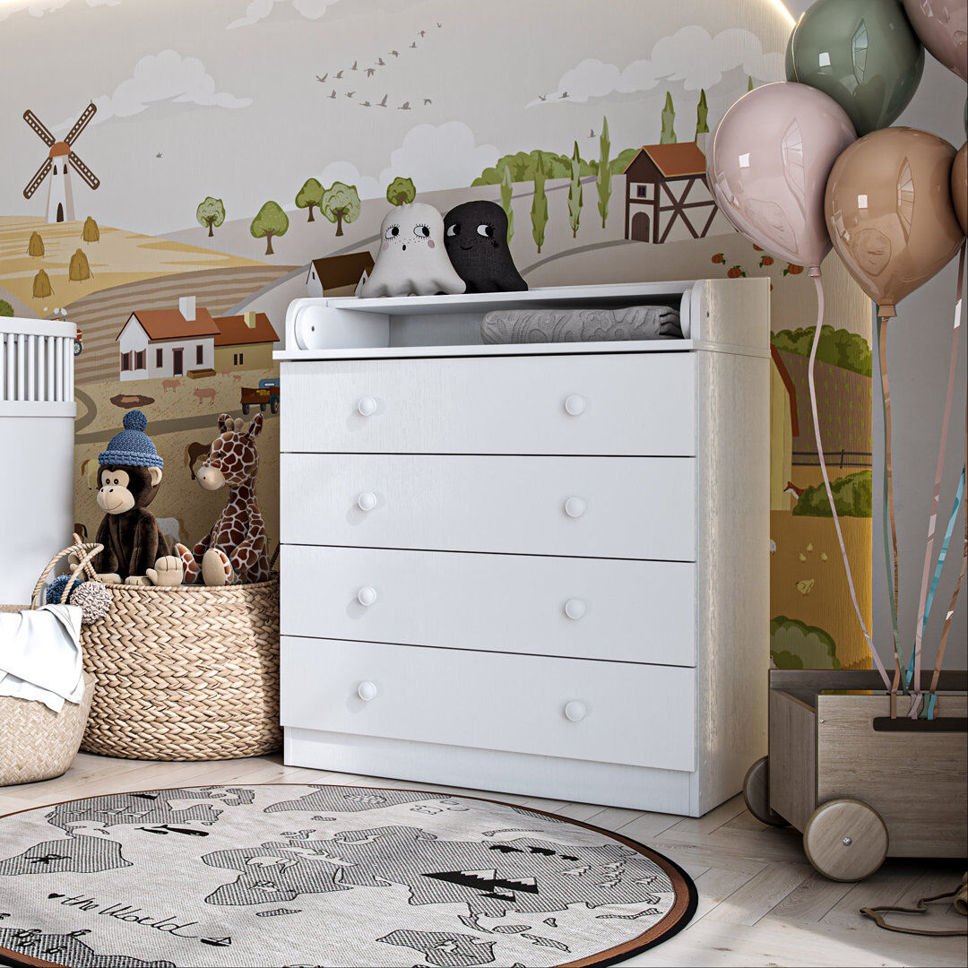 Isabelle & Max 80cm Wide 4-Drawer Baby Changing Table with Folding Changing Top White 92cm H X 80cm W X 77cm D