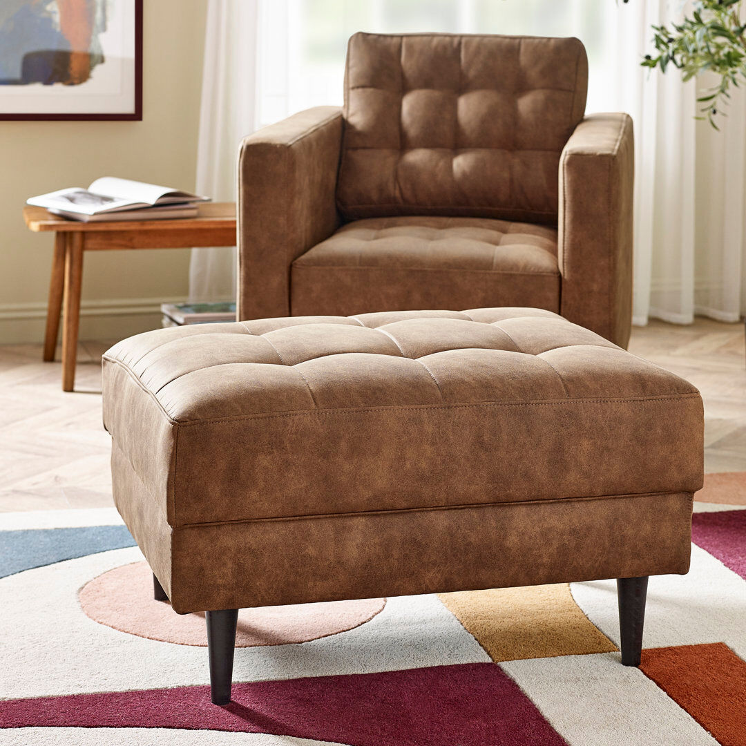 17 Stories Jodi Faux Leather Footstall Ottoman - Upholstered Modern Retro Fabric Stylish & Contemporary Tan 47cm H X 86cm W X 70cm D