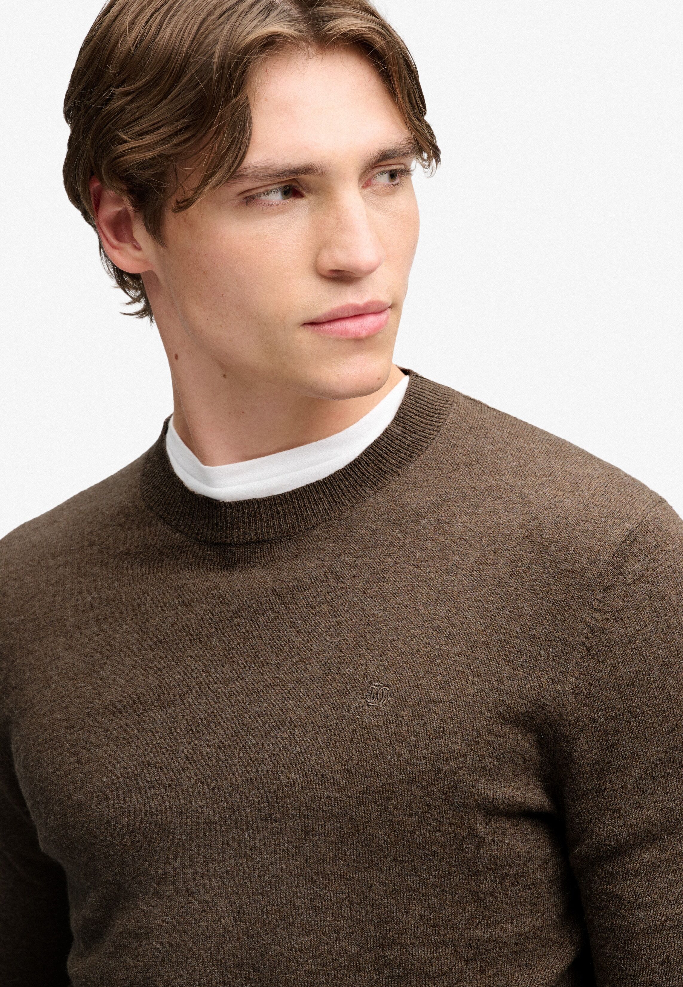 Rundhalspullover SUPERDRY "ESSENTIAL LW WOOL BLEND JUMPER", Herren, Gr. XXL, braun (biscuit braun marl), Strick, Obermaterial: 70% Baumwolle, 30% Wolle, meliert, slim fit normal, Rundhals, Bündchen, Pullover Rundhalspullover, Baumwollmischung, slim fit bi