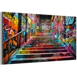 METALLBILD Treppe - Graffiti - Farben - Kunst 80x40 cm