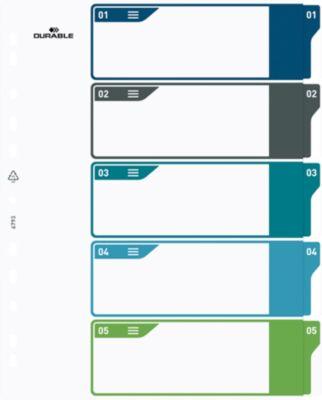 Register Durable, 5-teilig, DIN A4+, Indexblatt, EDV-beschriftbares Register, mit farbigen Taben