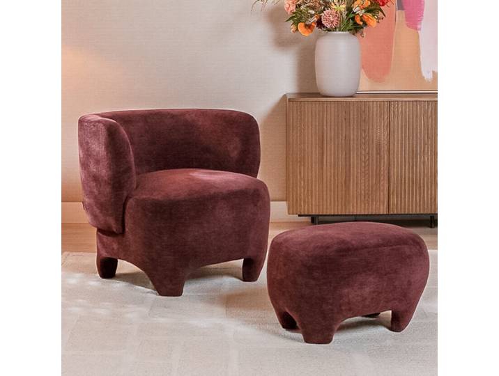 Bronx71 Sessel mit Hocker Emma Samt lila
