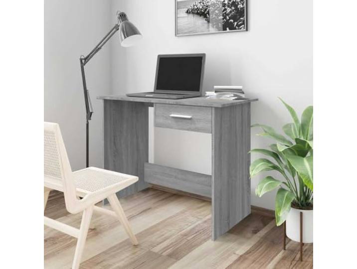KTHLBRH Schreibtisch Grau 100x50x76 cm Holzwerkstoff mit Schublade Schublade für Stauraum, stabiler Rahmen, multifunktional als Konsolentisch nutzbar