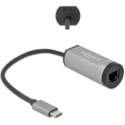Delock Netzwerkadapter (USB-C, RJ45 Gigabit Ethernet (1x)), Netzwerk Adapter, Grau