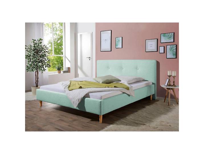 Lit capitonné Mosvik 180 x 200cm Tissu structuré Vert/Vert menthe