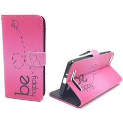 König Design Schutz Hülle für Xiaomi Redmi 3 Be Happy Pink Tasche Case Wallet + 1 Panzer Schutz Glas (Xiaomi Redmi 3), Smartphone Hülle, Pink