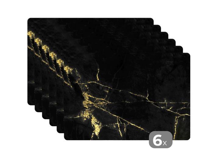 PLATZSETS 6er-Set Marmor - Schwarz - Gold - Luxus 45x30 cm Tischset