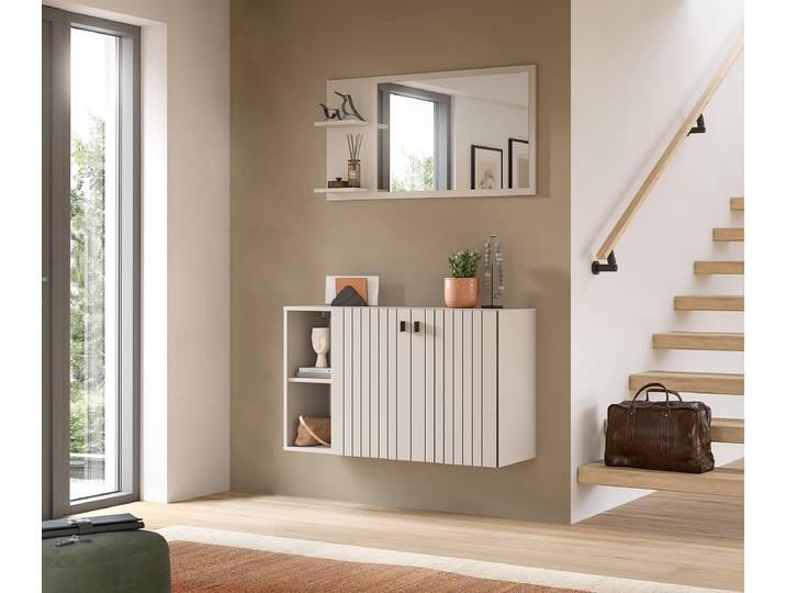 home24 Spiegel Station met plank 106 x 55 x 16cm beige gecoate spaanplaat 106 x 55 x 16cm