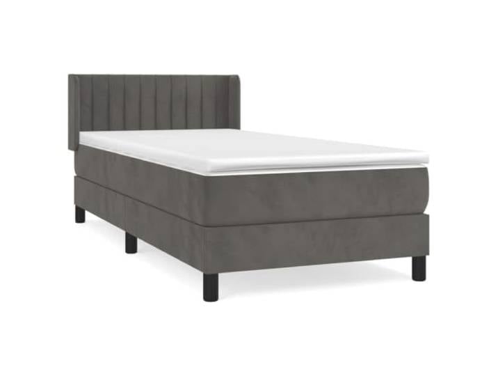 PUGYNBK Boxspringbett, Samt, Dunkelgrau, 90 x 200 cm Verstellbares Kopfteil, Taschenfederkernmatratze, mittlere Härte, Matratzenschoner