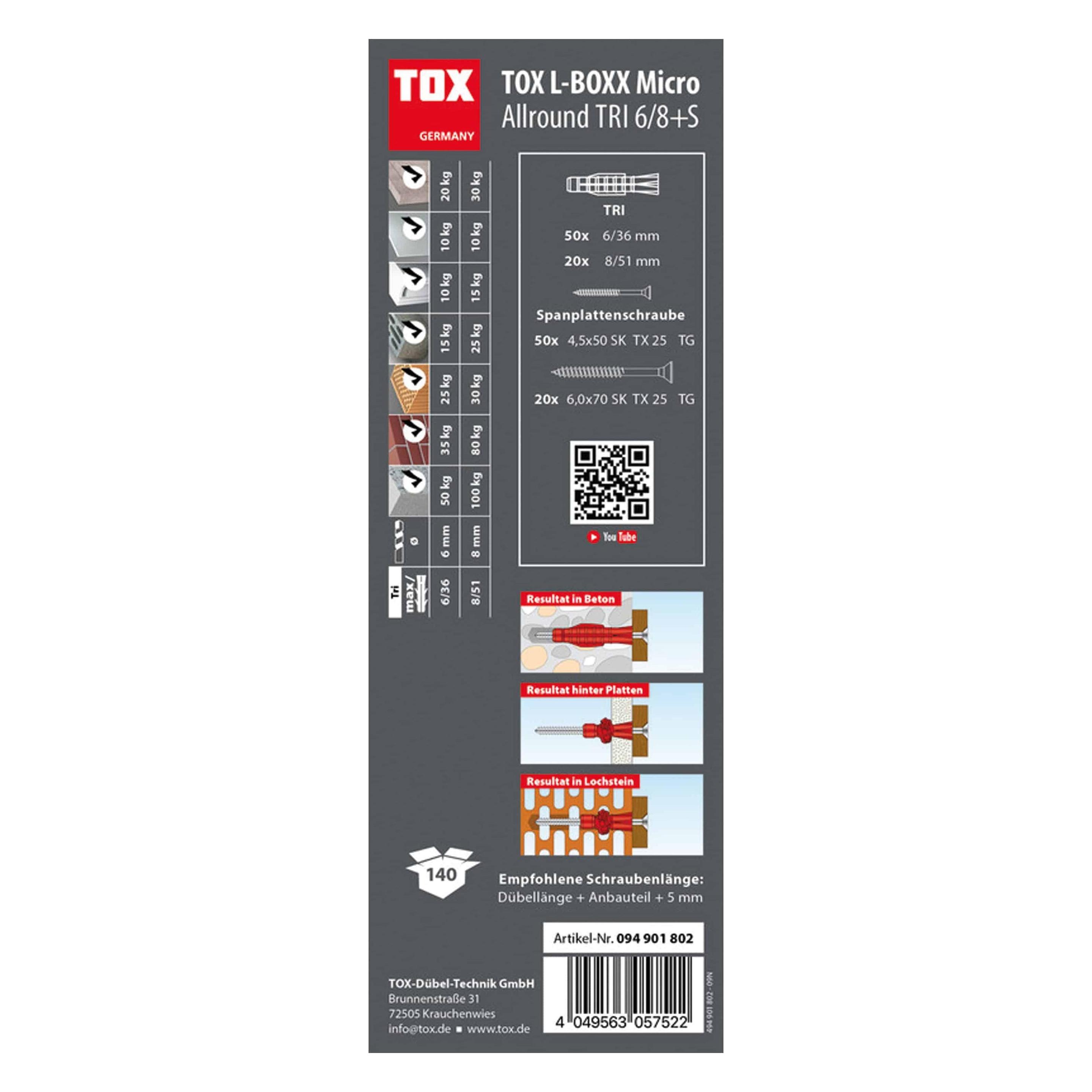 Tox L-Boxx Micro Allround Tri 6/8 +S Sortiment (140 Stk.) (1 Stk.) (094901802)