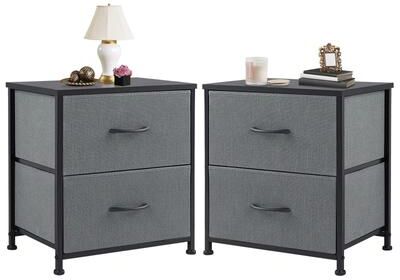 Inspired Finds Fabric Drawer Nightstand Bedside Storage Table With 2 Drawers For Bedroom, Living Room & Office 2pack Gray