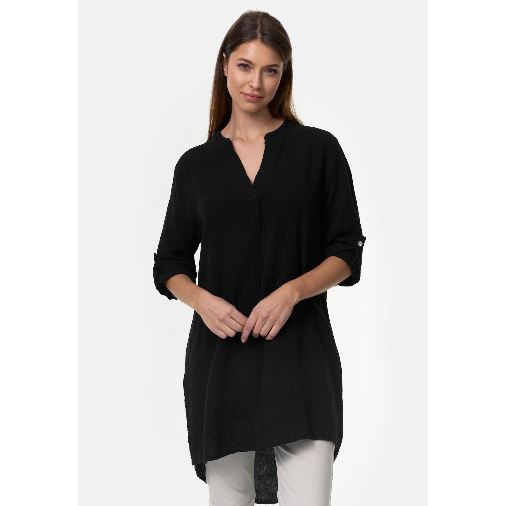 PM SELECTED Damen Longbluse Romantische Musselin Oversized Tunika in Einheitsgröße PM10