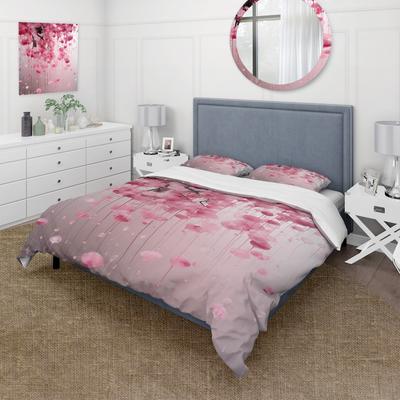 DESIGN ART "Designart ""Pink Cherry Orchard tree in Bloom 2"" Cherry Bedding Cover Set - Traditional Bed Set with Shams"