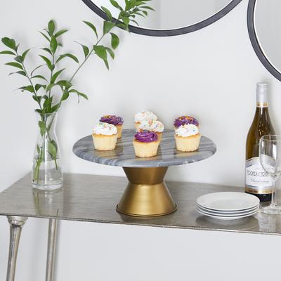 CosmoLiving by Cosmopolitan White or Gray Ceramic Cake Stand with Gold Base